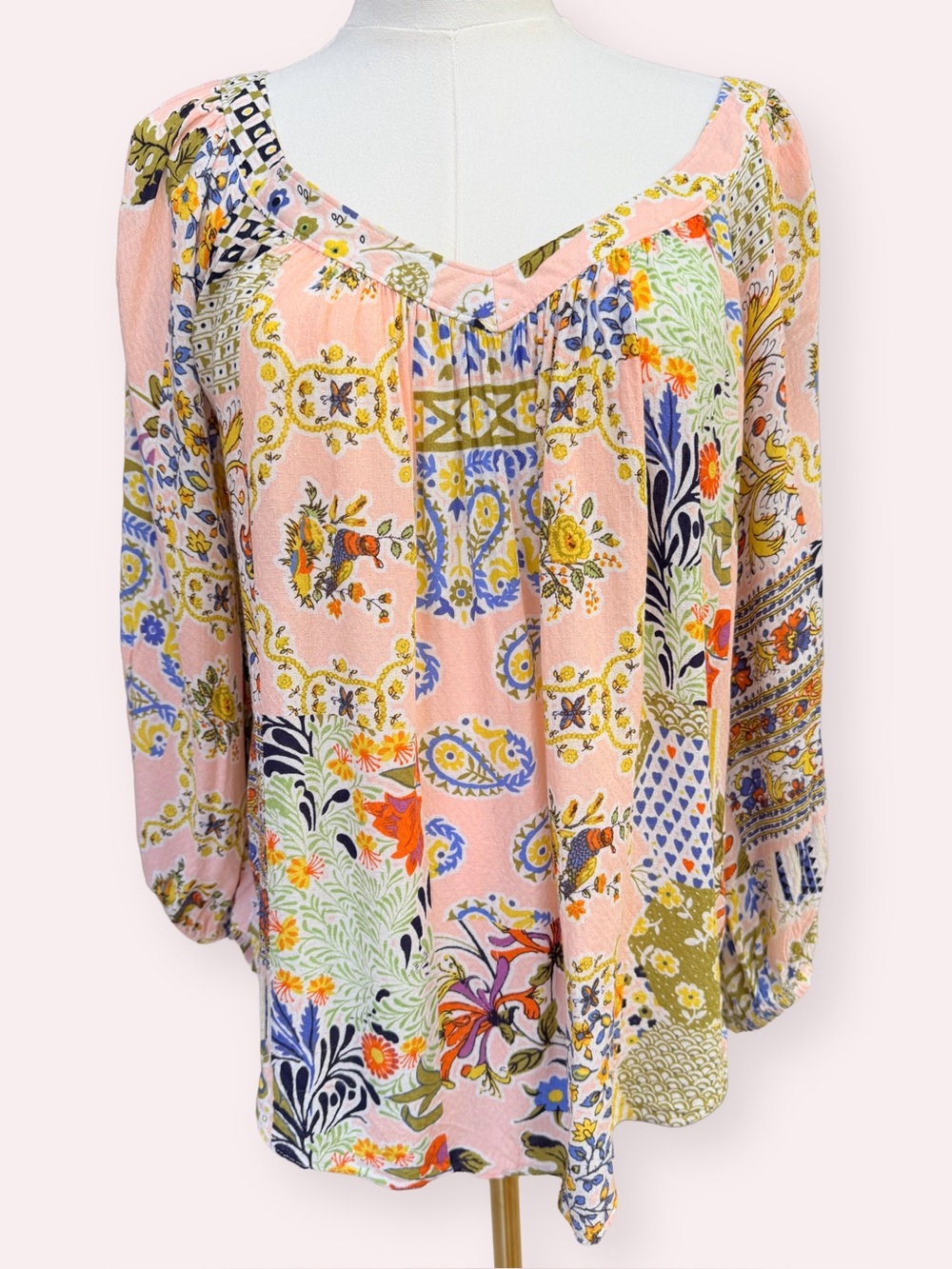 Anthropologie Maeve Paisley Pastel Babydoll Top
